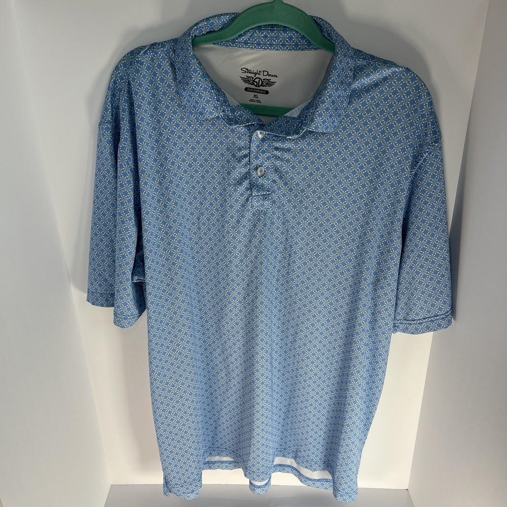 Straight Down Palmetto Dunes HH Golf Polo Shirt Men's XL Blue Geometric EUC